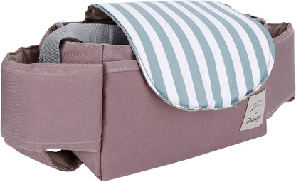 Universal Baby Stroller Organizer Bag, Oxford Cloth Storage Pouch with Cup Holders, 11.8x5.1x7.5 inches (Mint Stripes)