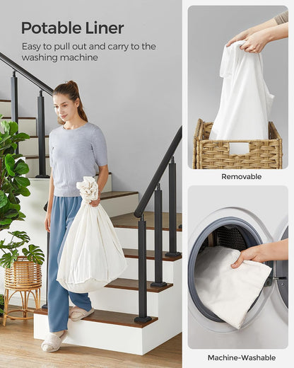 SONGMICS Rolling Laundry Hamper with Lid, 160 L 3-Section Synthetic Rattan