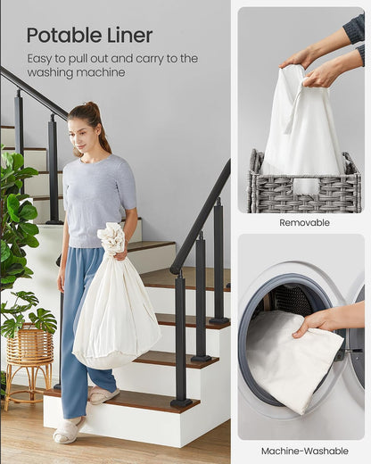 SONGMICS Rolling Laundry Hamper with Lid, 160 L 3-Section Synthetic Rattan