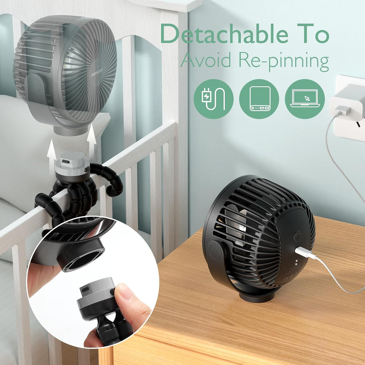 8000mAh Portable Stroller Fan, 27H Ultra-long Battery Life