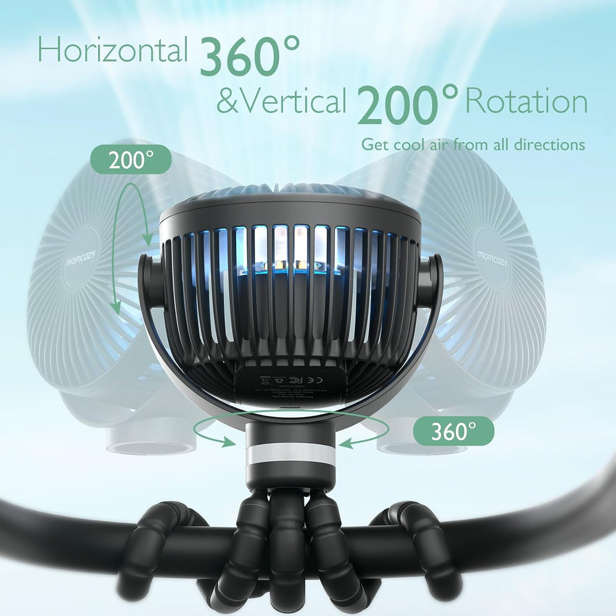 8000mAh Portable Stroller Fan, 27H Ultra-long Battery Life