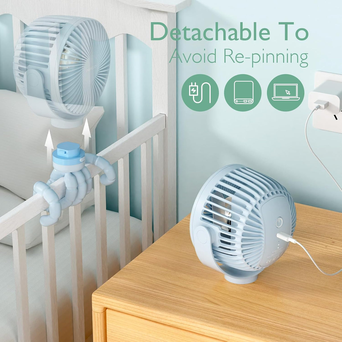 8000mAh Portable Stroller Fan, 27H Ultra-long Battery Life