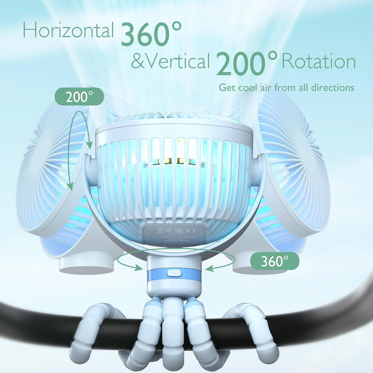 8000mAh Portable Stroller Fan, 27H Ultra-long Battery Life