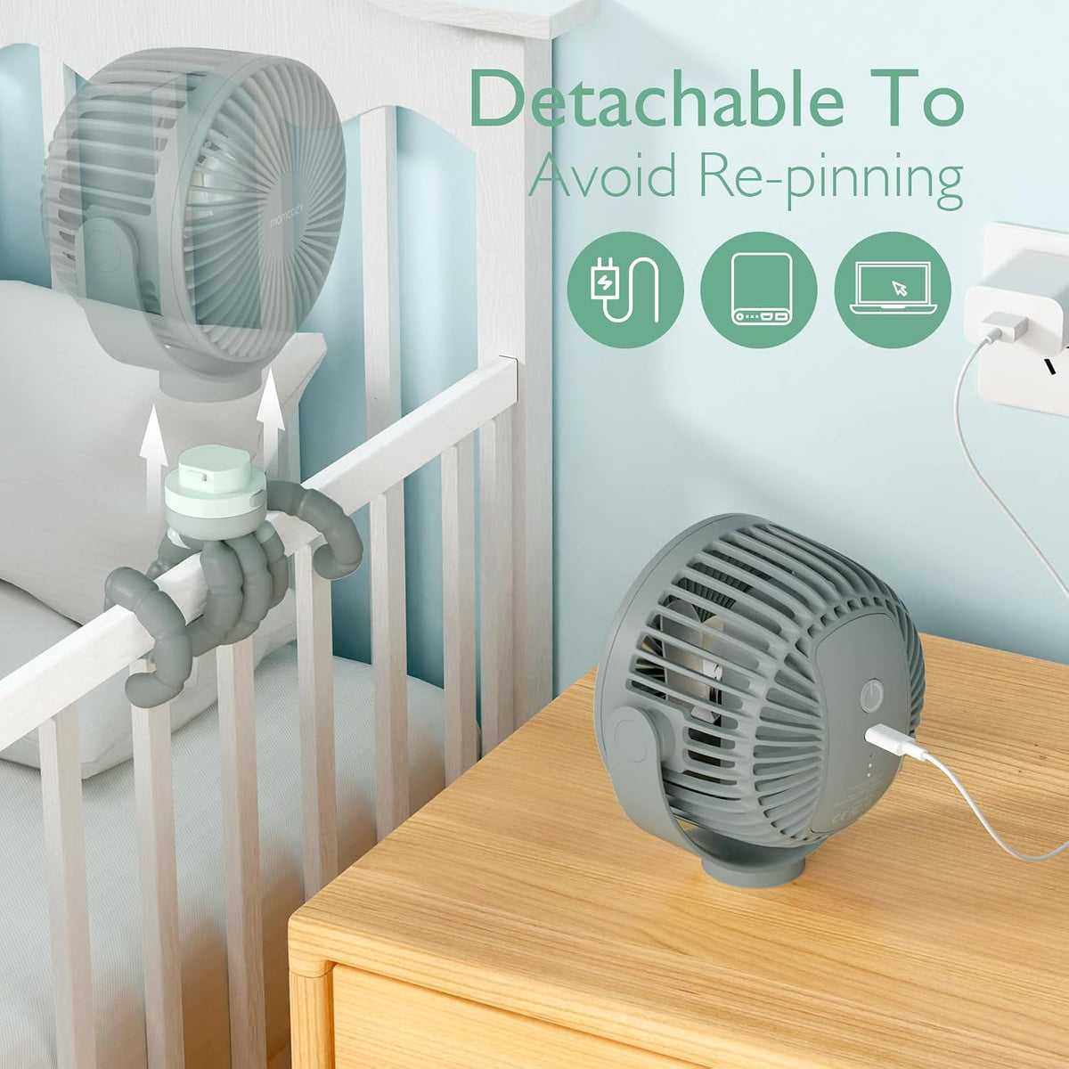 8000mAh Portable Stroller Fan, 27H Ultra-long Battery Life