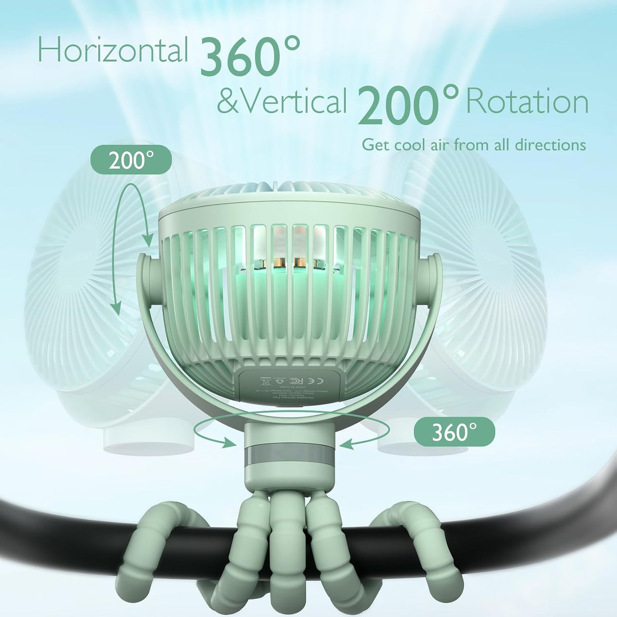 8000mAh Portable Stroller Fan, 27H Ultra-long Battery Life