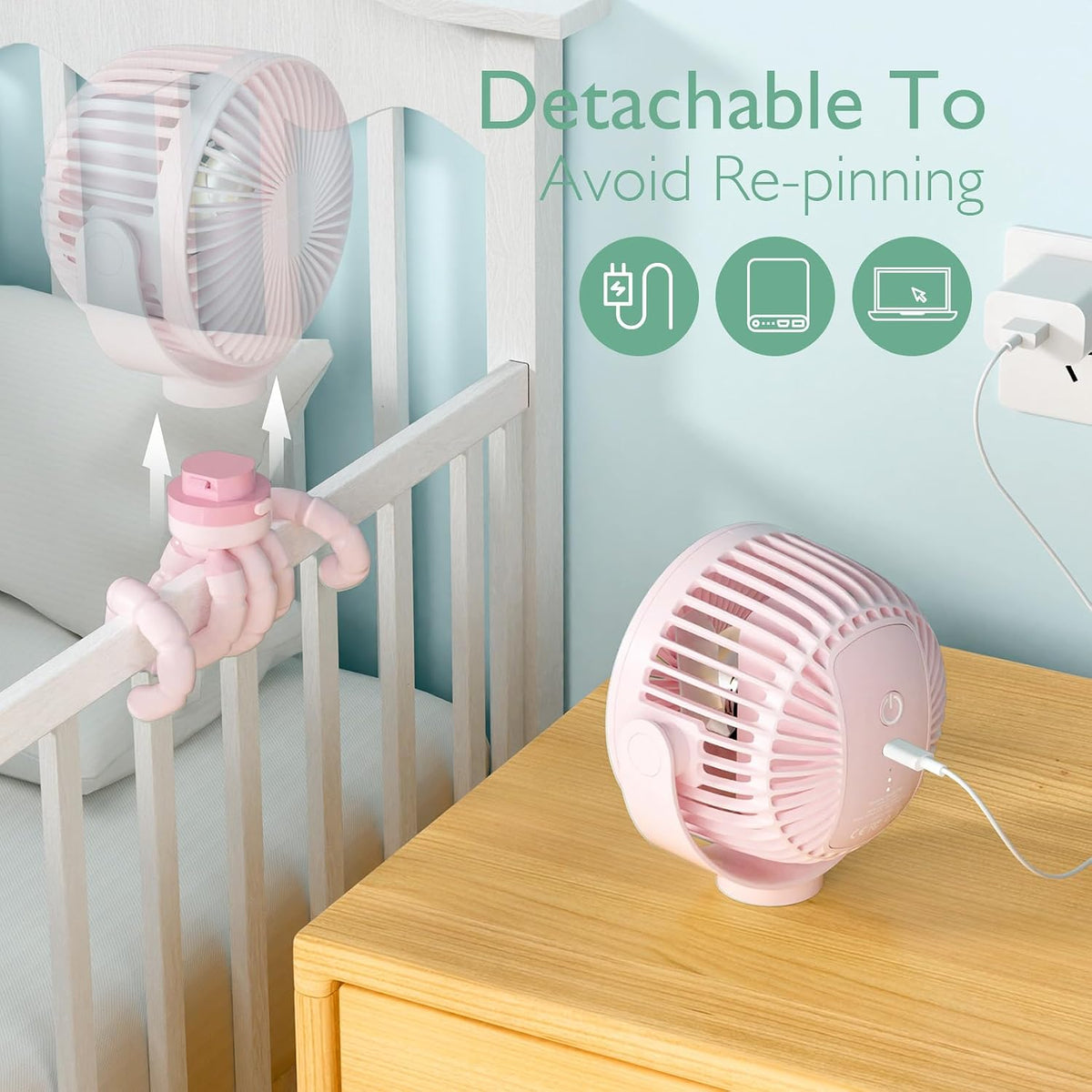 8000mAh Portable Stroller Fan, 27H Ultra-long Battery Life