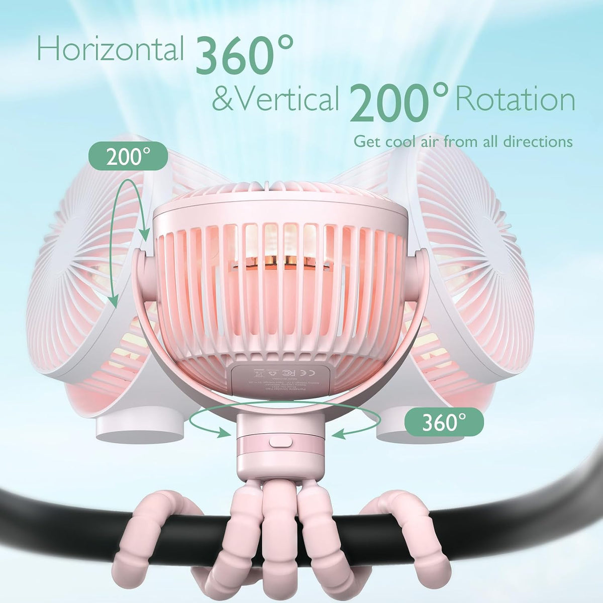 8000mAh Portable Stroller Fan, 27H Ultra-long Battery Life