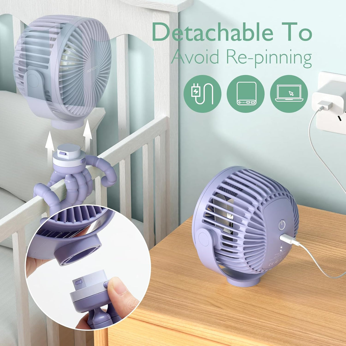 8000mAh Portable Stroller Fan, 27H Ultra-long Battery Life