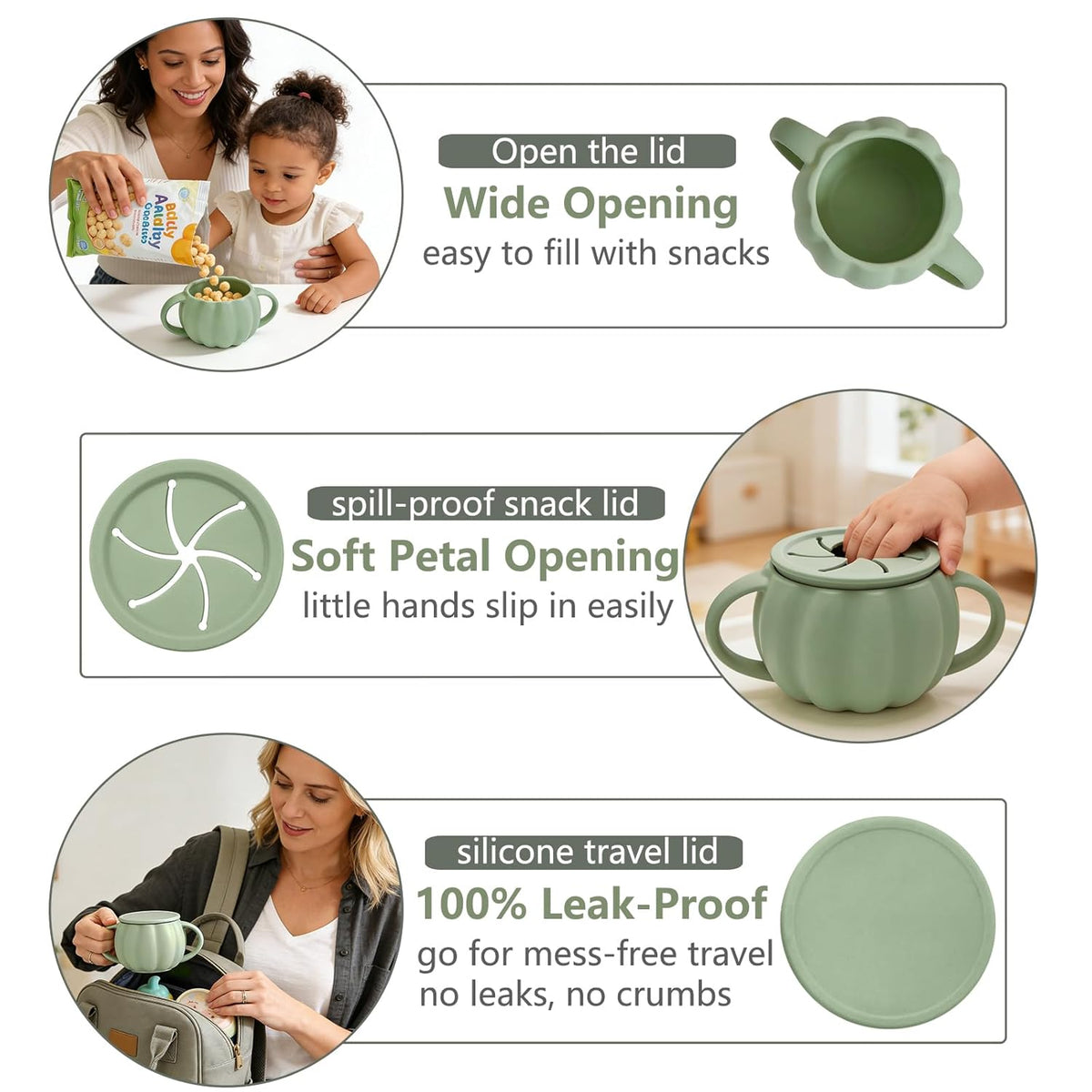 Silicone Toddler Snack Cup with Lid, Spill Proof Snack Containers