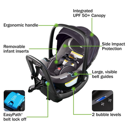LiteClik30 RXT SafePlus Infant Car Seat and Base, Rear-Facing for Infants 4-30lbs, SafePlus Engineering, with Infant Insert, UPF 50+ Sunshade (Black Storm)