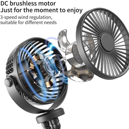 Mini Portable Stroller Fan, 3000mAh Battery Operated Personal