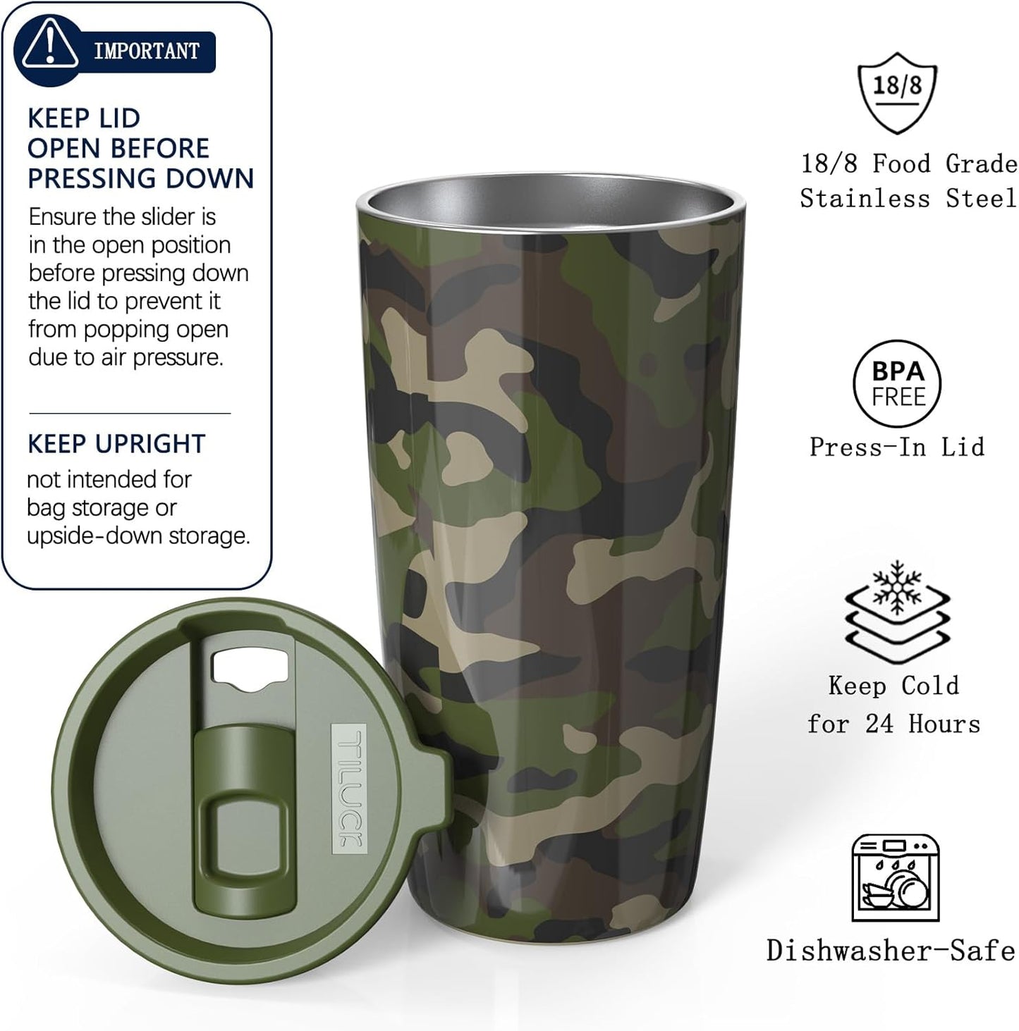 TILUCK 20 oz Insulated Coffee Tumbler with BPA-Free Lid | Travel Coffee Mug, Dishwasher Safe, Cup Holder Friendly, Double-Wall Vacuum Insulation for Hot & Cold Drinks,Matte MistyGray