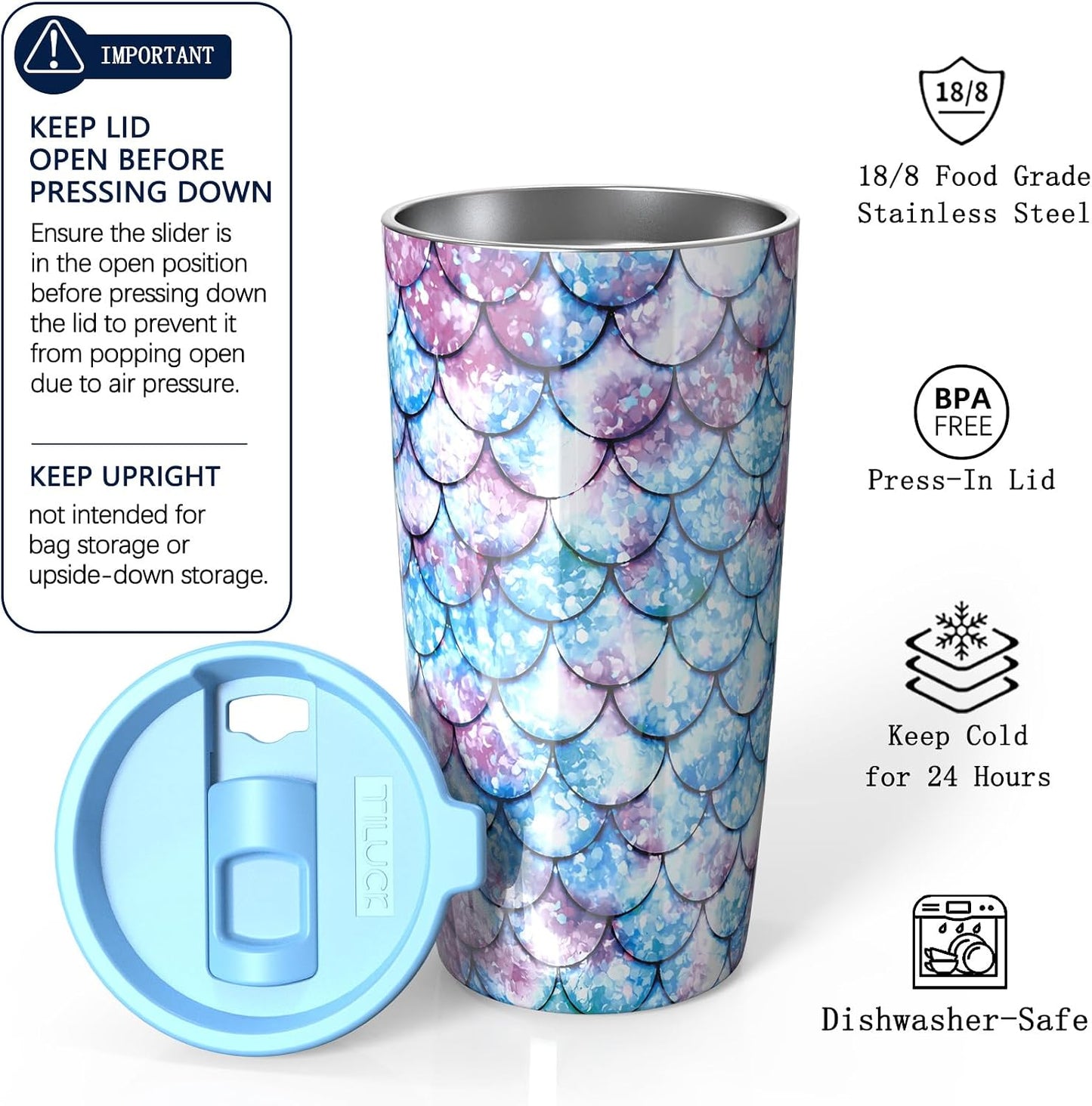 TILUCK 20 oz Insulated Coffee Tumbler with BPA-Free Lid | Travel Coffee Mug, Dishwasher Safe, Cup Holder Friendly, Double-Wall Vacuum Insulation for Hot & Cold Drinks,Matte MistyGray