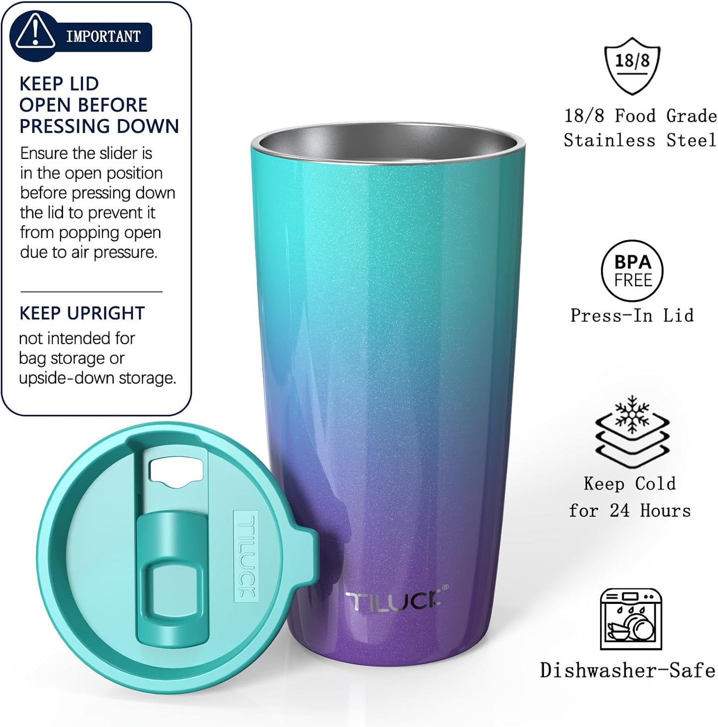 TILUCK 20 oz Insulated Coffee Tumbler with BPA-Free Lid | Travel Coffee Mug, Dishwasher Safe, Cup Holder Friendly, Double-Wall Vacuum Insulation for Hot & Cold Drinks,Matte MistyGray
