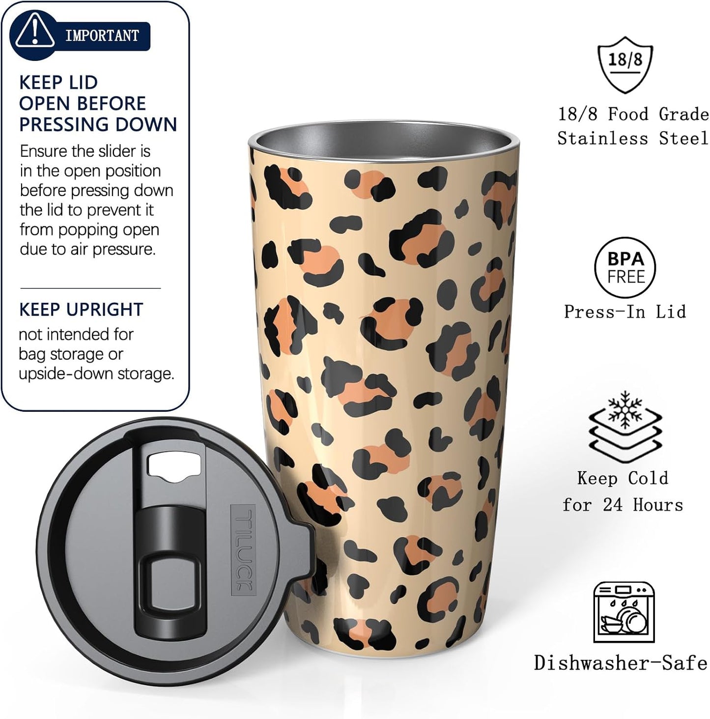 TILUCK 20 oz Insulated Coffee Tumbler with BPA-Free Lid | Travel Coffee Mug, Dishwasher Safe, Cup Holder Friendly, Double-Wall Vacuum Insulation for Hot & Cold Drinks,Matte MistyGray