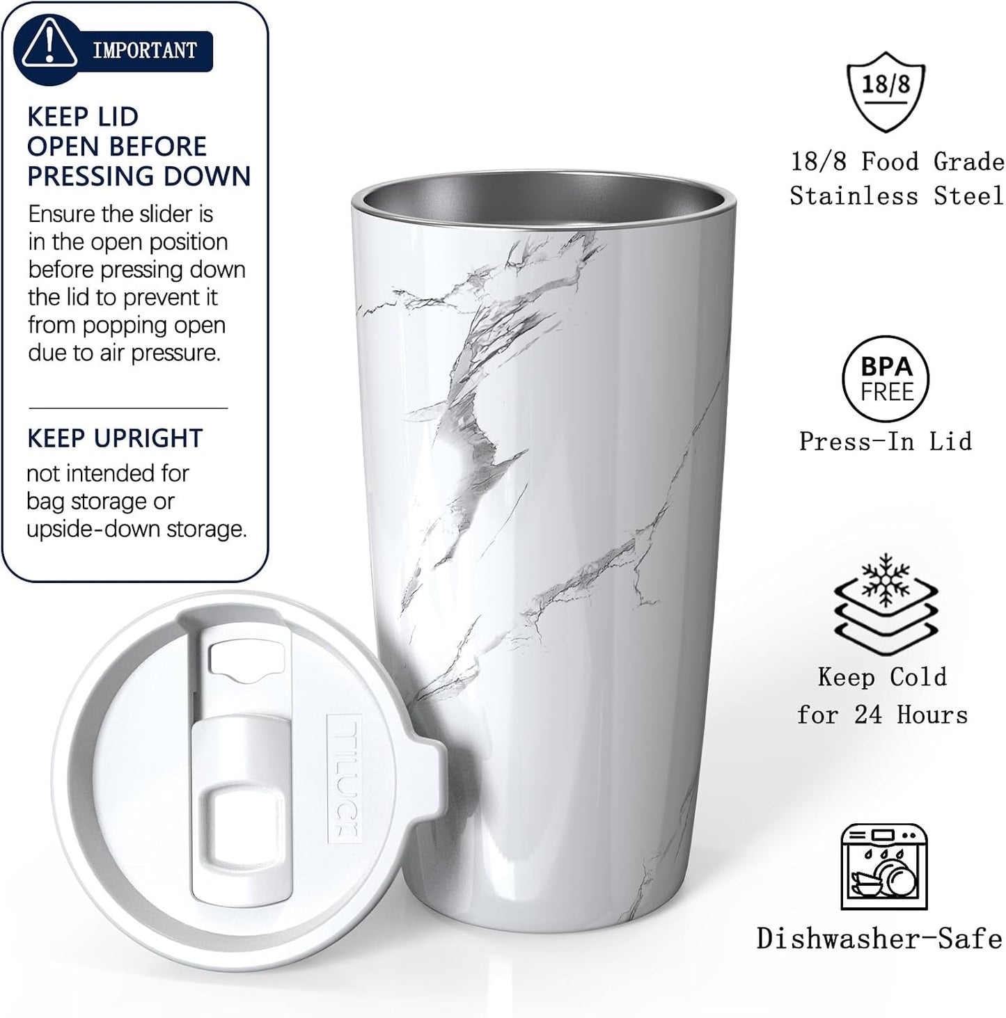 TILUCK 20 oz Insulated Coffee Tumbler with BPA-Free Lid | Travel Coffee Mug, Dishwasher Safe, Cup Holder Friendly, Double-Wall Vacuum Insulation for Hot & Cold Drinks,Matte MistyGray