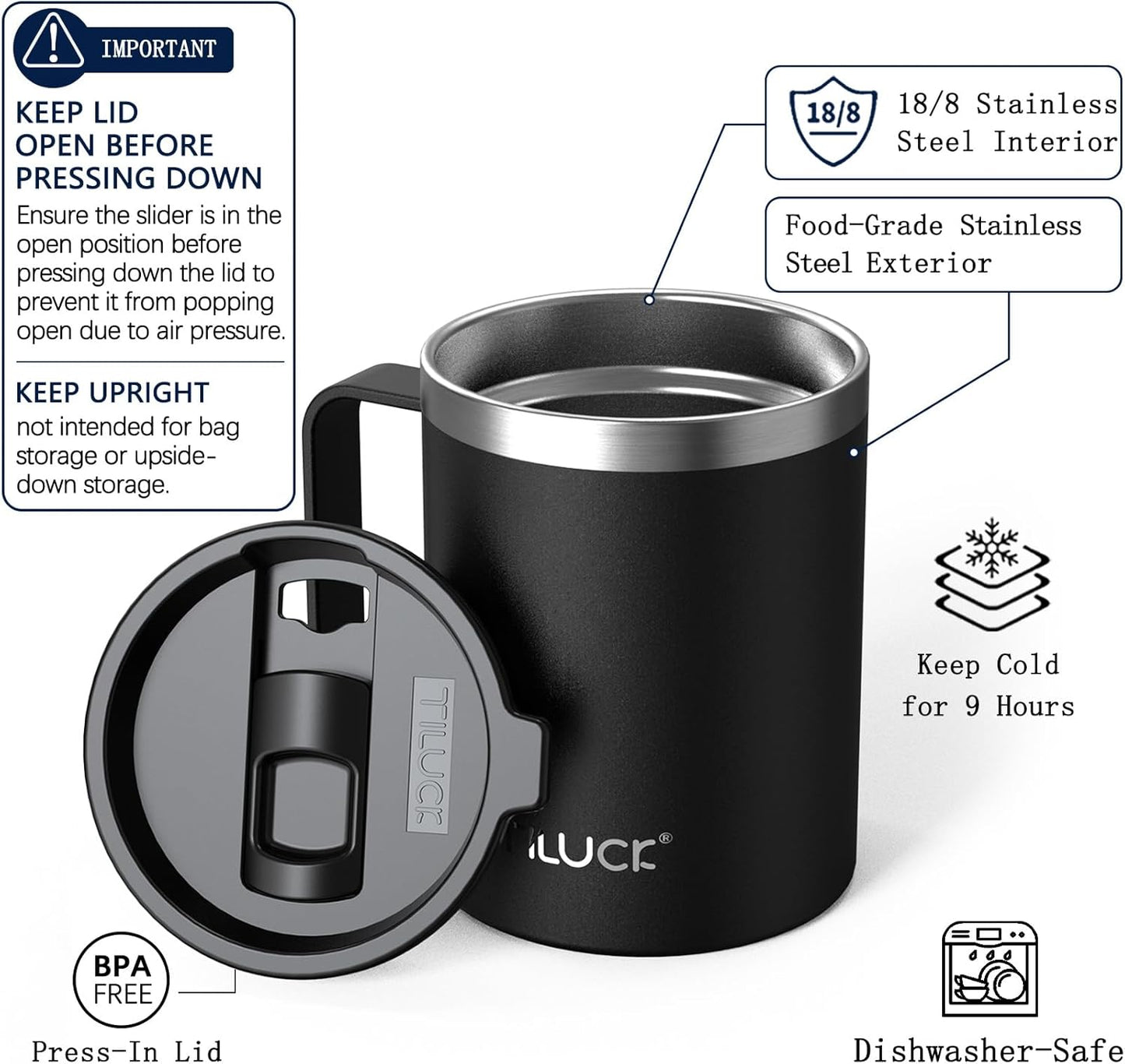TILUCK 20 oz Insulated Coffee Tumbler with BPA-Free Lid | Travel Coffee Mug, Dishwasher Safe, Cup Holder Friendly, Double-Wall Vacuum Insulation for Hot & Cold Drinks,Matte MistyGray