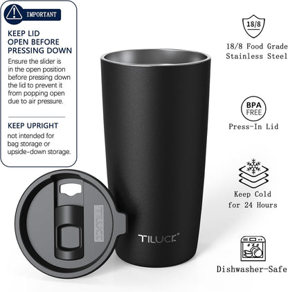 TILUCK 20 oz Insulated Coffee Tumbler with BPA-Free Lid | Travel Coffee Mug, Dishwasher Safe, Cup Holder Friendly, Double-Wall Vacuum Insulation for Hot & Cold Drinks,Matte MistyGray