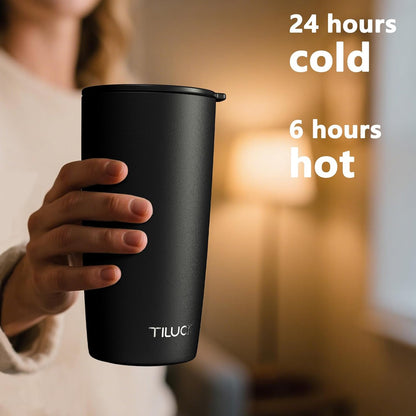TILUCK 20 oz Insulated Coffee Tumbler with BPA-Free Lid | Travel Coffee Mug, Dishwasher Safe, Cup Holder Friendly, Double-Wall Vacuum Insulation for Hot & Cold Drinks,Matte MistyGray