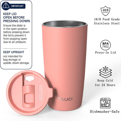 TILUCK 20 oz Insulated Coffee Tumbler with BPA-Free Lid | Travel Coffee Mug, Dishwasher Safe, Cup Holder Friendly, Double-Wall Vacuum Insulation for Hot & Cold Drinks,Matte MistyGray