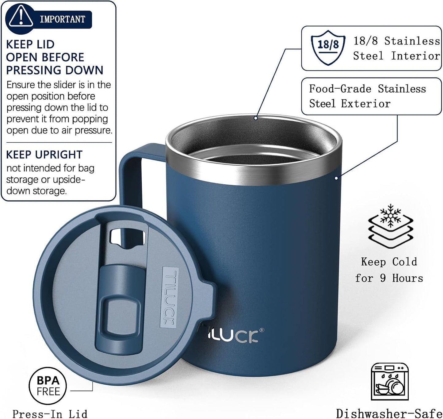 TILUCK 20 oz Insulated Coffee Tumbler with BPA-Free Lid | Travel Coffee Mug, Dishwasher Safe, Cup Holder Friendly, Double-Wall Vacuum Insulation for Hot & Cold Drinks,Matte MistyGray
