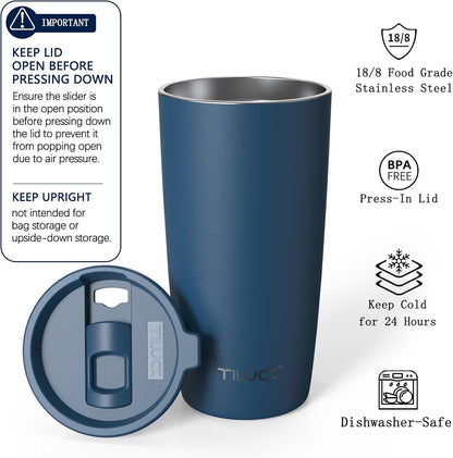 TILUCK 20 oz Insulated Coffee Tumbler with BPA-Free Lid | Travel Coffee Mug, Dishwasher Safe, Cup Holder Friendly, Double-Wall Vacuum Insulation for Hot & Cold Drinks,Matte MistyGray