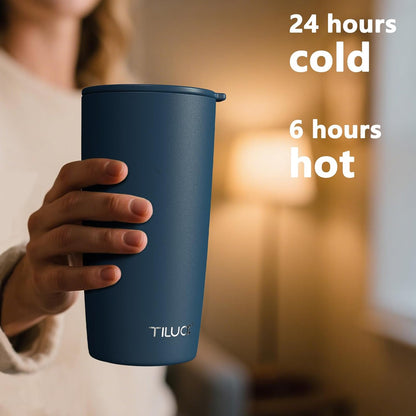 TILUCK 20 oz Insulated Coffee Tumbler with BPA-Free Lid | Travel Coffee Mug, Dishwasher Safe, Cup Holder Friendly, Double-Wall Vacuum Insulation for Hot & Cold Drinks,Matte MistyGray