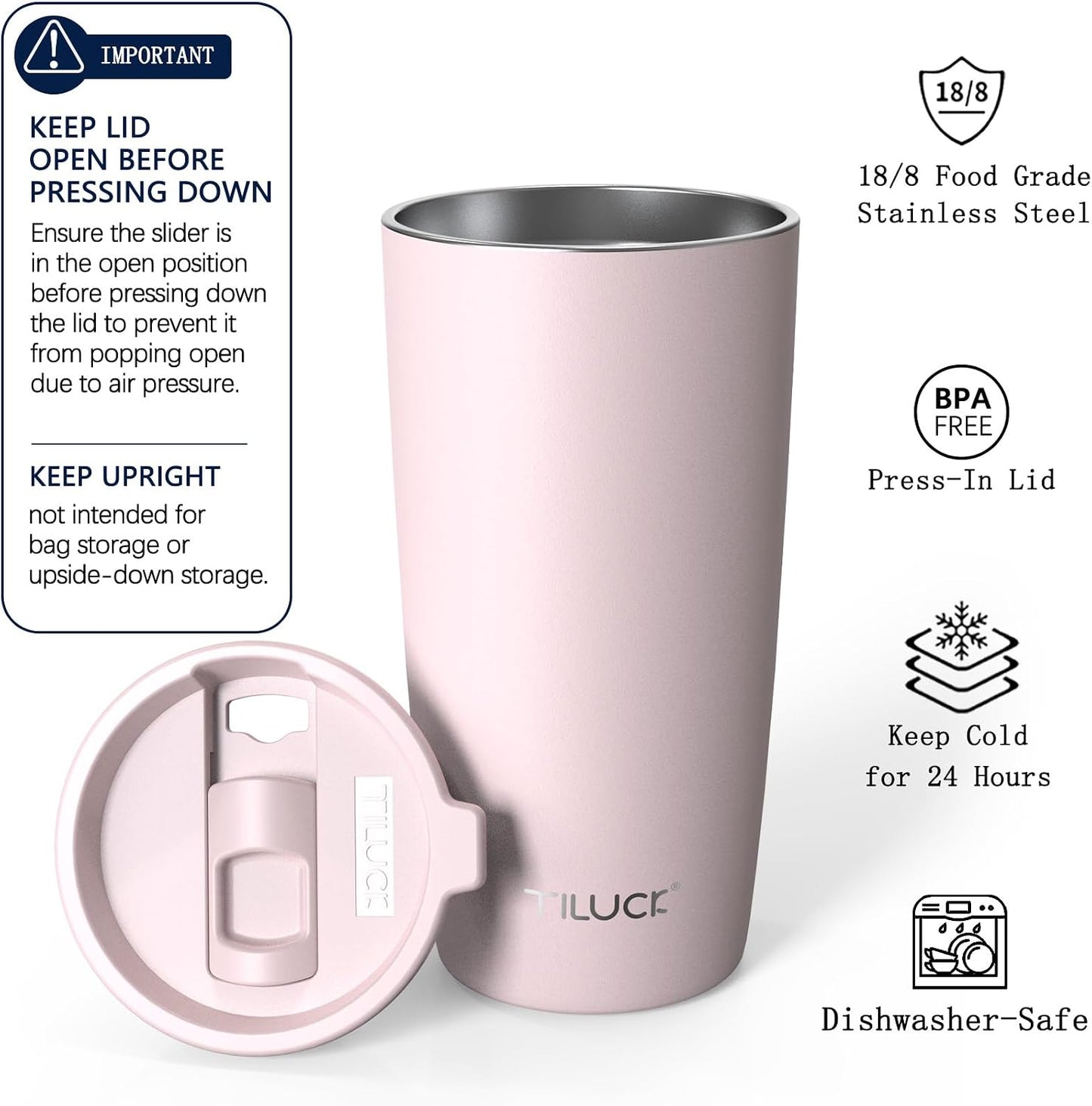 TILUCK 20 oz Insulated Coffee Tumbler with BPA-Free Lid | Travel Coffee Mug, Dishwasher Safe, Cup Holder Friendly, Double-Wall Vacuum Insulation for Hot & Cold Drinks,Matte MistyGray