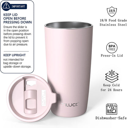 TILUCK 20 oz Insulated Coffee Tumbler with BPA-Free Lid | Travel Coffee Mug, Dishwasher Safe, Cup Holder Friendly, Double-Wall Vacuum Insulation for Hot & Cold Drinks,Matte MistyGray