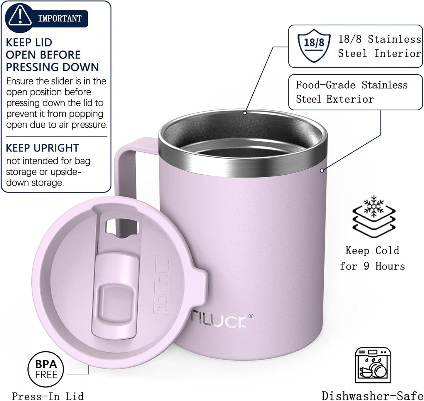TILUCK 20 oz Insulated Coffee Tumbler with BPA-Free Lid | Travel Coffee Mug, Dishwasher Safe, Cup Holder Friendly, Double-Wall Vacuum Insulation for Hot & Cold Drinks,Matte MistyGray