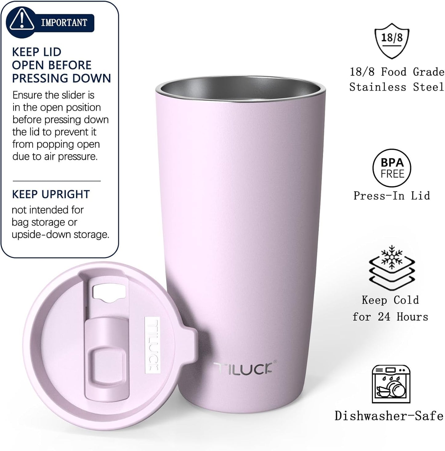 TILUCK 20 oz Insulated Coffee Tumbler with BPA-Free Lid | Travel Coffee Mug, Dishwasher Safe, Cup Holder Friendly, Double-Wall Vacuum Insulation for Hot & Cold Drinks,Matte MistyGray