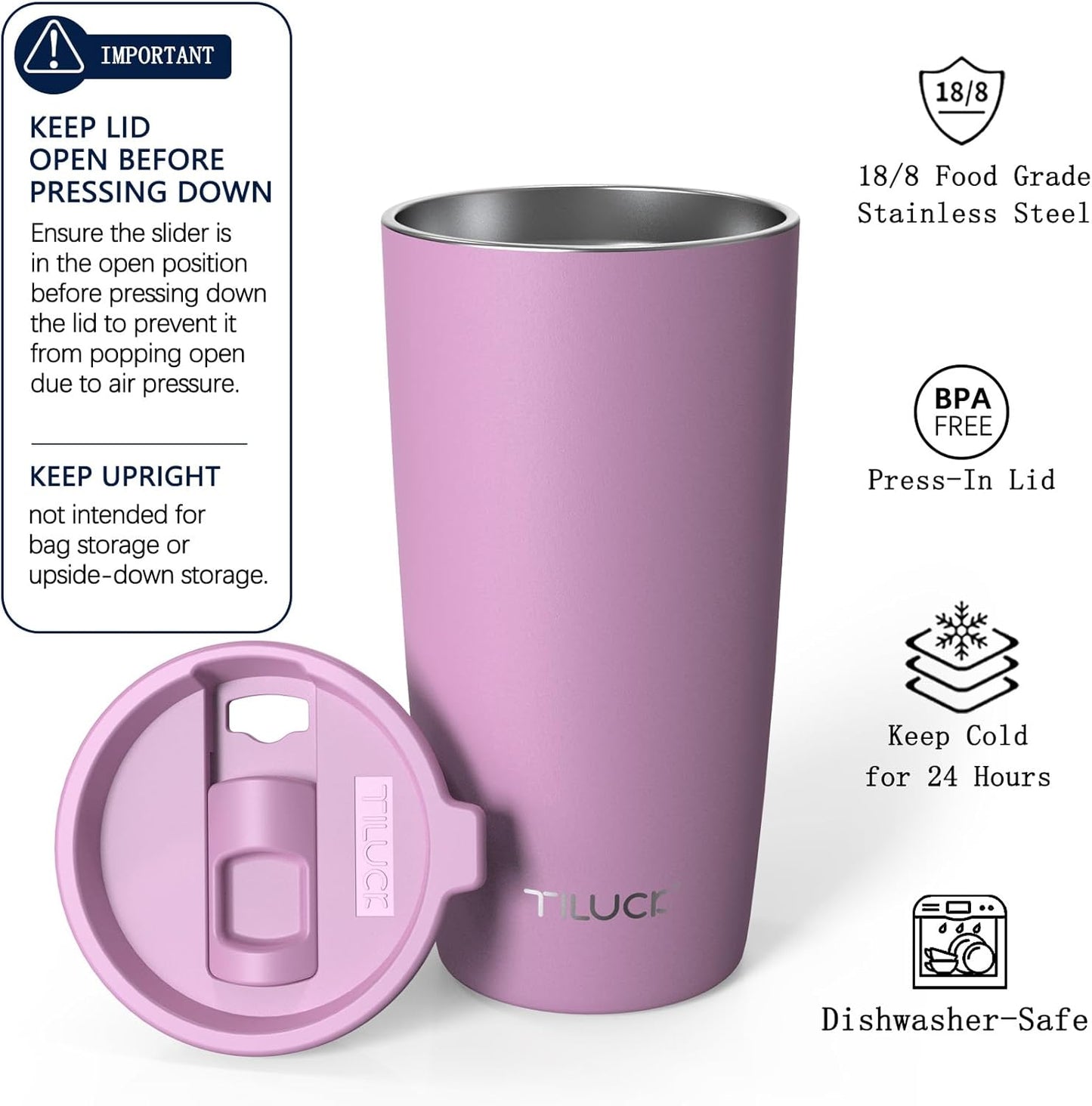 TILUCK 20 oz Insulated Coffee Tumbler with BPA-Free Lid | Travel Coffee Mug, Dishwasher Safe, Cup Holder Friendly, Double-Wall Vacuum Insulation for Hot & Cold Drinks,Matte MistyGray