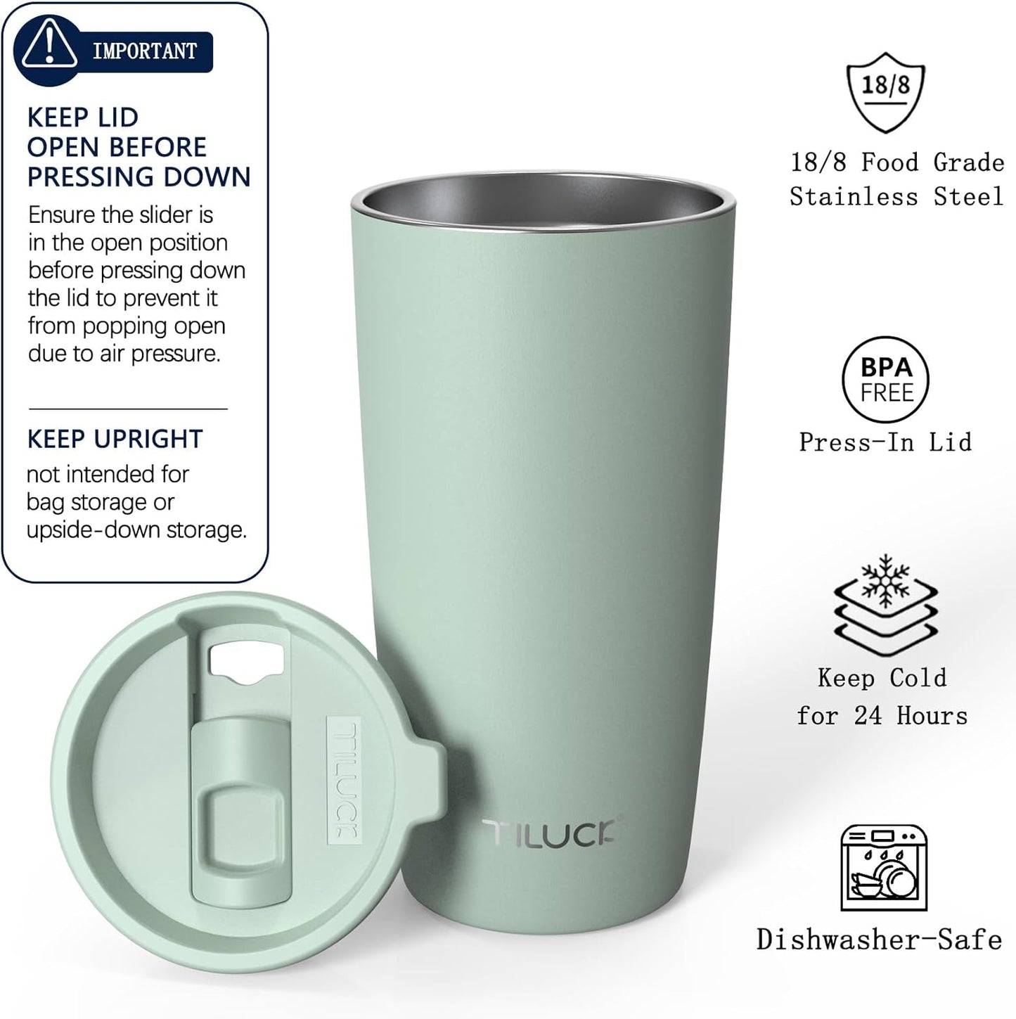 TILUCK 20 oz Insulated Coffee Tumbler with BPA-Free Lid | Travel Coffee Mug, Dishwasher Safe, Cup Holder Friendly, Double-Wall Vacuum Insulation for Hot & Cold Drinks,Matte MistyGray