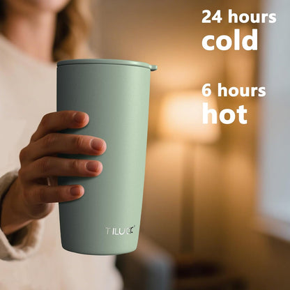 TILUCK 20 oz Insulated Coffee Tumbler with BPA-Free Lid | Travel Coffee Mug, Dishwasher Safe, Cup Holder Friendly, Double-Wall Vacuum Insulation for Hot & Cold Drinks,Matte MistyGray