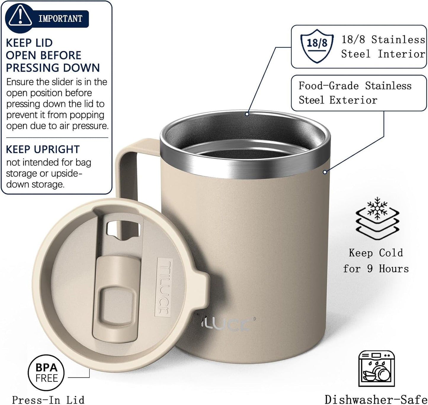 TILUCK 20 oz Insulated Coffee Tumbler with BPA-Free Lid | Travel Coffee Mug, Dishwasher Safe, Cup Holder Friendly, Double-Wall Vacuum Insulation for Hot & Cold Drinks,Matte MistyGray