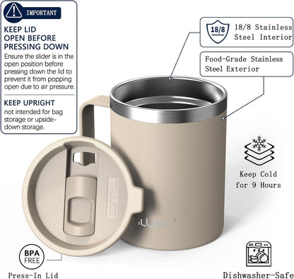 TILUCK 20 oz Insulated Coffee Tumbler with BPA-Free Lid | Travel Coffee Mug, Dishwasher Safe, Cup Holder Friendly, Double-Wall Vacuum Insulation for Hot & Cold Drinks,Matte MistyGray