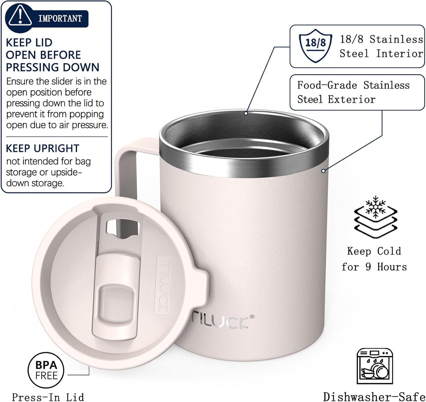 TILUCK 20 oz Insulated Coffee Tumbler with BPA-Free Lid | Travel Coffee Mug, Dishwasher Safe, Cup Holder Friendly, Double-Wall Vacuum Insulation for Hot & Cold Drinks,Matte MistyGray