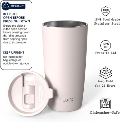 TILUCK 20 oz Insulated Coffee Tumbler with BPA-Free Lid | Travel Coffee Mug, Dishwasher Safe, Cup Holder Friendly, Double-Wall Vacuum Insulation for Hot & Cold Drinks,Matte MistyGray