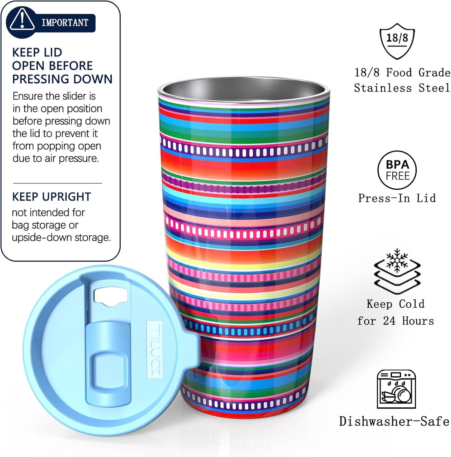 TILUCK 20 oz Insulated Coffee Tumbler with BPA-Free Lid | Travel Coffee Mug, Dishwasher Safe, Cup Holder Friendly, Double-Wall Vacuum Insulation for Hot & Cold Drinks,Matte MistyGray