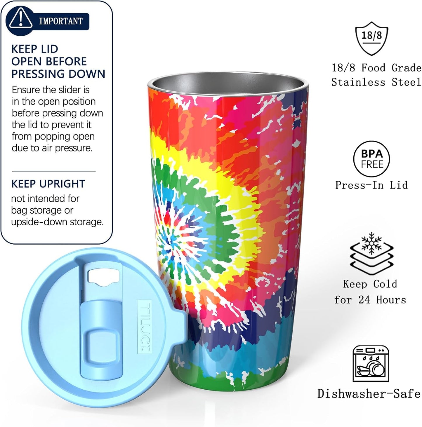 TILUCK 20 oz Insulated Coffee Tumbler with BPA-Free Lid | Travel Coffee Mug, Dishwasher Safe, Cup Holder Friendly, Double-Wall Vacuum Insulation for Hot & Cold Drinks,Matte MistyGray