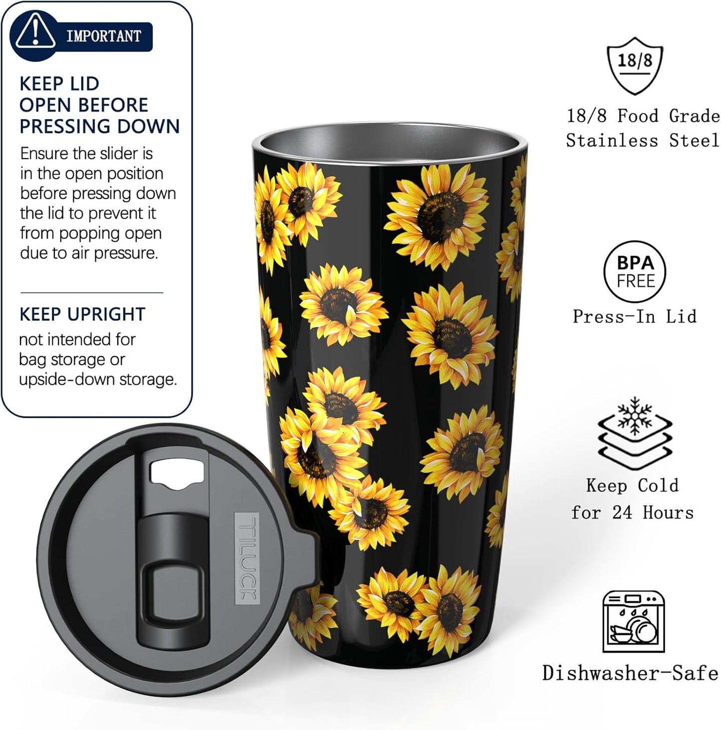 TILUCK 20 oz Insulated Coffee Tumbler with BPA-Free Lid | Travel Coffee Mug, Dishwasher Safe, Cup Holder Friendly, Double-Wall Vacuum Insulation for Hot & Cold Drinks,Matte MistyGray