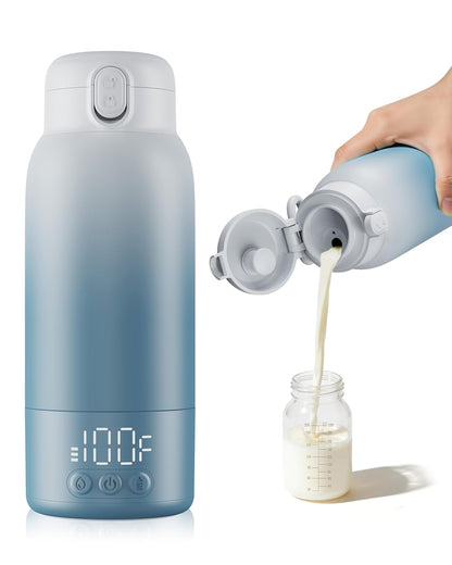 Portable Bottle Warmer for Travel, Baby Milk Warmer with Fast Heating & Long Battery Life, 17 Ounces Large Capacity Bottle Warmer with Long-Lasting Keep Warm Function, Green
