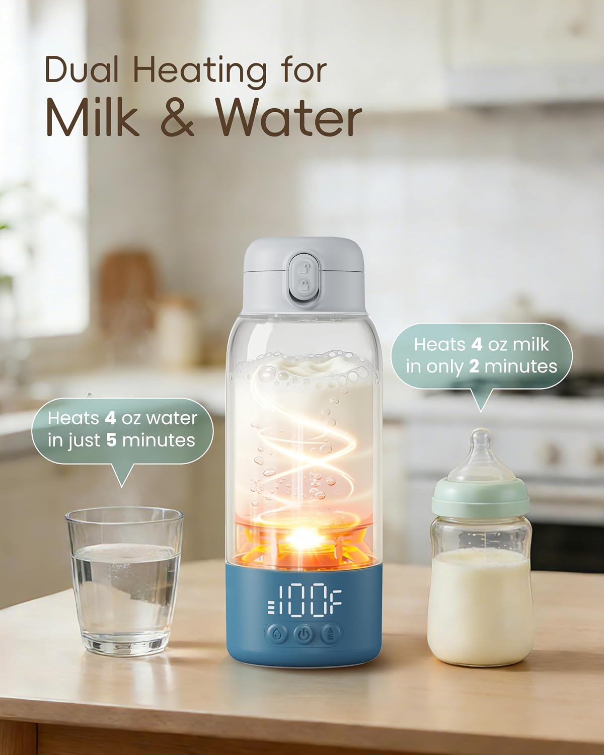 Portable Bottle Warmer for Travel, Baby Milk Warmer with Fast Heating & Long Battery Life, 17 Ounces Large Capacity Bottle Warmer with Long-Lasting Keep Warm Function, Green
