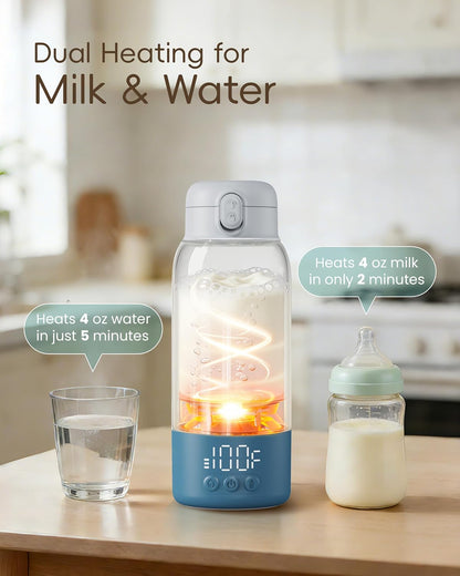 Portable Bottle Warmer for Travel, Baby Milk Warmer with Fast Heating & Long Battery Life, 17 Ounces Large Capacity Bottle Warmer with Long-Lasting Keep Warm Function, Green