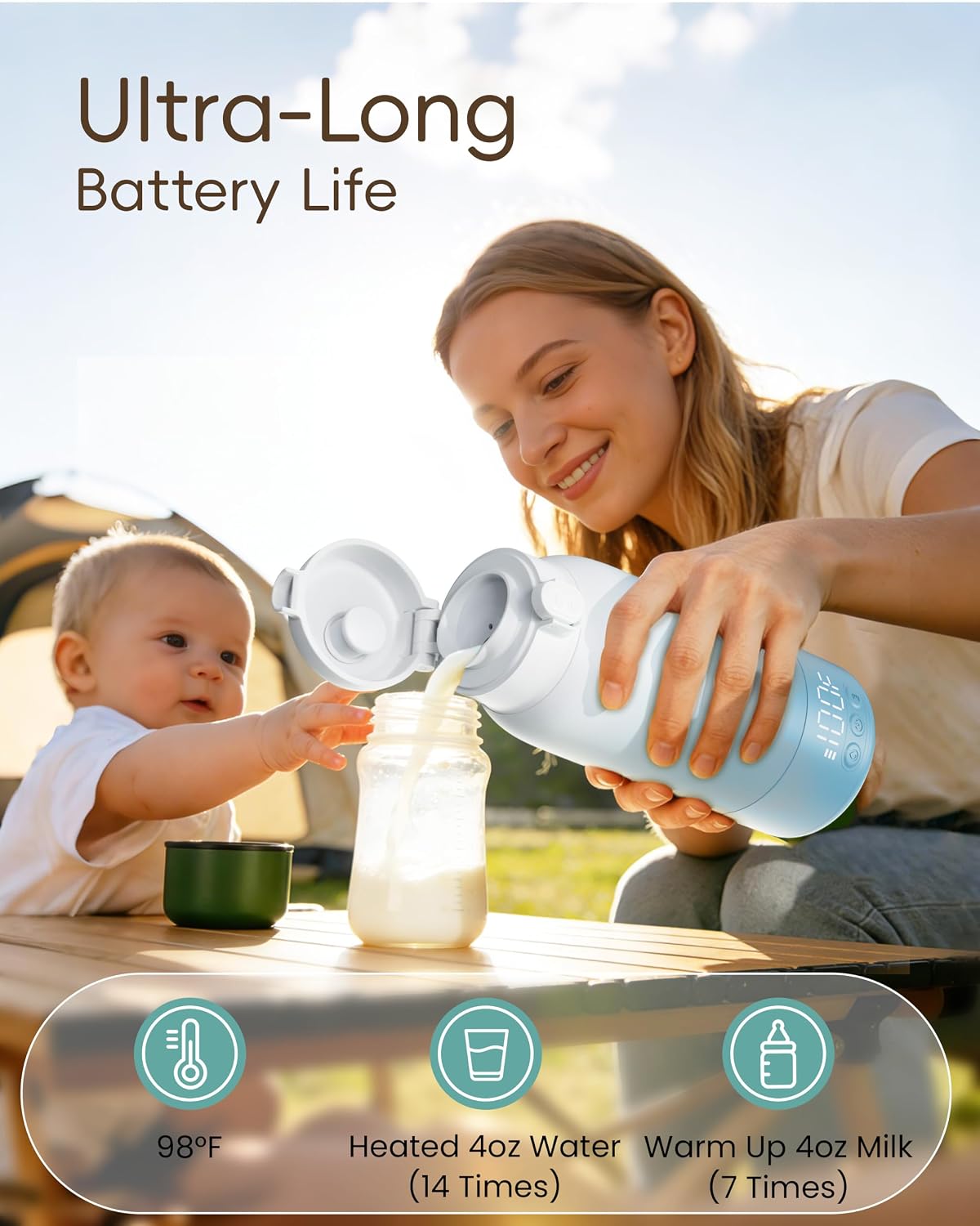 Portable Bottle Warmer for Travel, Baby Milk Warmer with Fast Heating & Long Battery Life, 17 Ounces Large Capacity Bottle Warmer with Long-Lasting Keep Warm Function, Green
