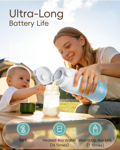 Portable Bottle Warmer for Travel, Baby Milk Warmer with Fast Heating & Long Battery Life, 17 Ounces Large Capacity Bottle Warmer with Long-Lasting Keep Warm Function, Green