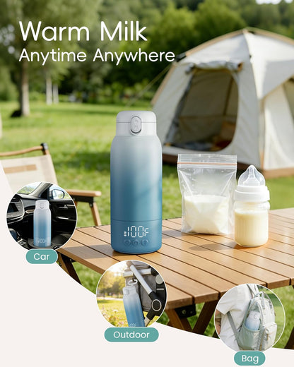 Portable Bottle Warmer for Travel, Baby Milk Warmer with Fast Heating & Long Battery Life, 17 Ounces Large Capacity Bottle Warmer with Long-Lasting Keep Warm Function, Green