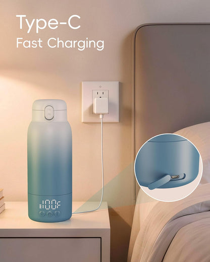 Portable Bottle Warmer for Travel, Baby Milk Warmer with Fast Heating & Long Battery Life, 17 Ounces Large Capacity Bottle Warmer with Long-Lasting Keep Warm Function, Green