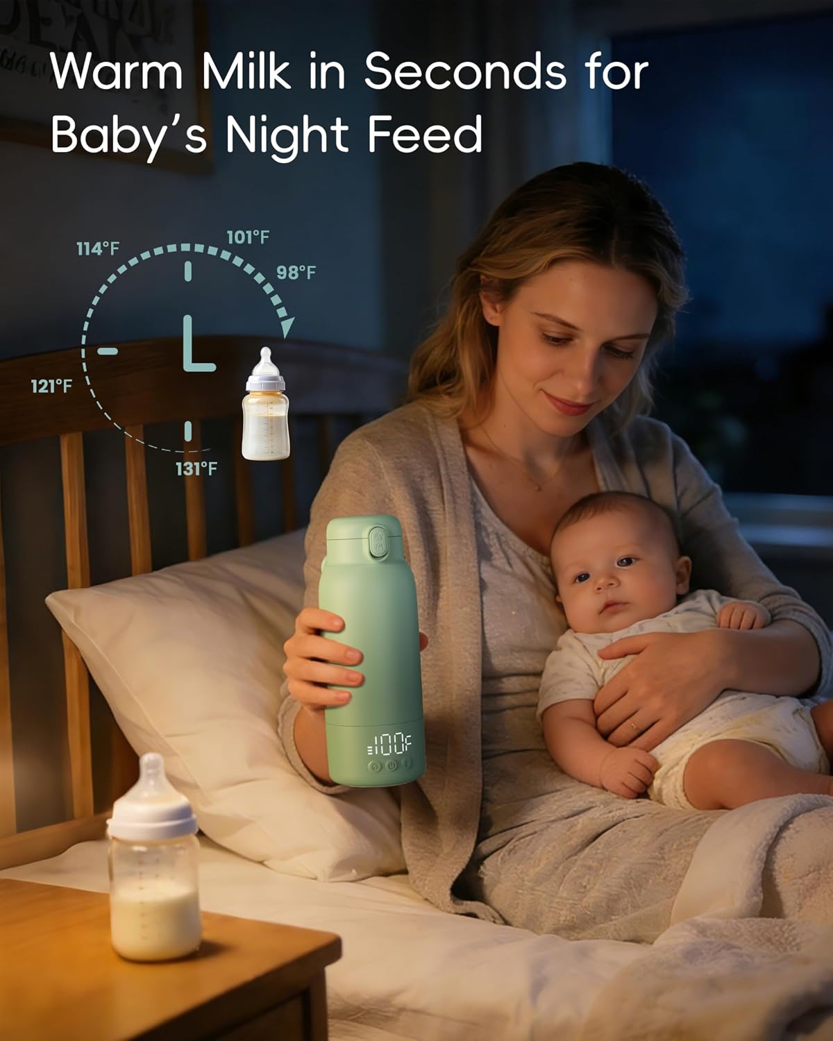 Portable Bottle Warmer for Travel, Baby Milk Warmer with Fast Heating & Long Battery Life, 17 Ounces Large Capacity Bottle Warmer with Long-Lasting Keep Warm Function, Green