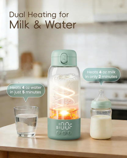 Portable Bottle Warmer for Travel, Baby Milk Warmer with Fast Heating & Long Battery Life, 17 Ounces Large Capacity Bottle Warmer with Long-Lasting Keep Warm Function, Green